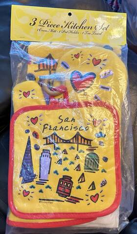 Smith Novelty Company 085464543027 San Francisco Ca Colorful Art Print Kitchen Towel Oven Mitt Hot Pad Set New