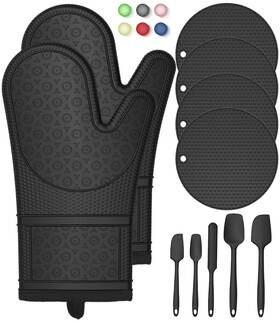 B0f1f1mt7c Smrcad Oven Mitts Hot Pads 5 Silicone Spatulas Set - Heat Resistant Black 12.6 Inch