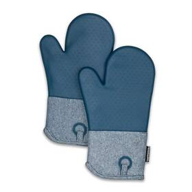 2pdenfrd Splash Home Sasha Cotton And Silicone Oven Mitts Heat Resistant Anti-slip 7 Inch X13 Denim