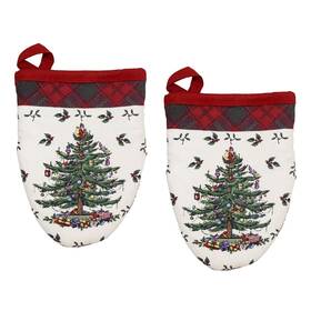 Spode 021864406241 Christmas Tree Tartan Mini Oven Mitt Set Of 2 Plaid Holiday