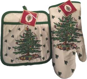 Spode 313086499416 Christmas Tree 2-pc Kitchen Gift Set Includes Oven Mitt And Square Pot Hol