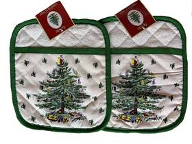 Spode 619730206011 2 Pc Christmas Tree Pot Holders Oven Mitt Square Bundle