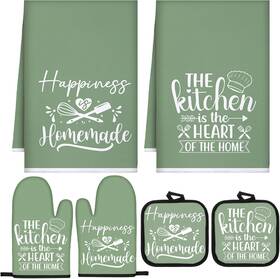 Sratte 705353089329 6 Pcs Decor Accessories Set Farmhouse Towels Pot Holders Sage Green Kitchen