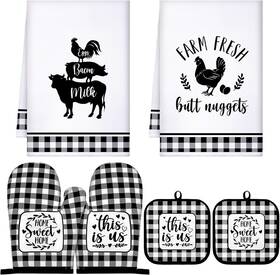 Pr-sratte-2608 Sratte 6 Pcs Farmhouse Marble Dish Towels Pot Holders And Oven Black White