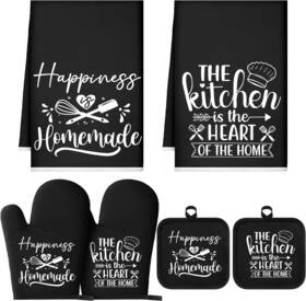 Pr-sratte-2921 Sratte 6 Pcs Farmhouse Kitchen Towels Pot Holders Oven Mitts Set 2 Dish Black