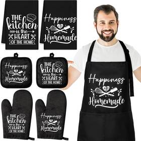 Pr-sratte-3490 Sratte 7 Pcs Kitchen Towels Oven Mitts And Pot Holders With Black White