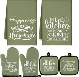 Pr-sratte-3694 Sratte 6 Pcs Farmhouse Kitchen Towels Pot Holders Oven Mitts Set 2 Dish Green