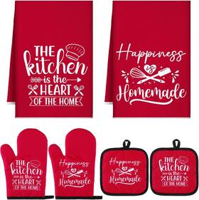 Pr-sratte-3697 Sratte 6 Pcs Farmhouse Kitchen Towels Pot Holders Oven Mitts Set 2 Dish Red