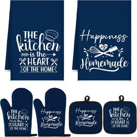 Pr-sratte-3818 Sratte 6 Pcs Farmhouse Kitchen Towels Pot Holders Oven Mitts Set 2 Dish Blue