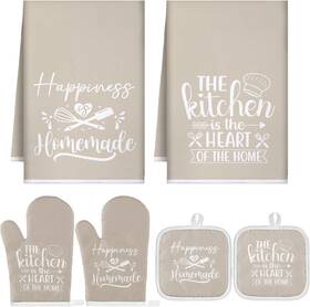 Pr-sratte-3924 Sratte 6 Pcs Farmhouse Kitchen Towels Pot Holders Oven Mitts Set 2 Dish Beige