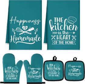 Pr-sratte-3936 Sratte 6 Pcs Farmhouse Kitchen Towels Pot Holders Oven Mitts Set 2 Dish Teal