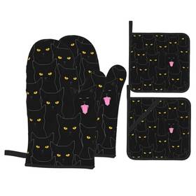 Srufqsi 132255353141 Black Cat Oven Mitts And Pot Holders Sets Nonslip Heat Resistant Gloves Potholde