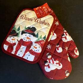 St. Nicholas Square 400720132263 Warm Wishes Snowman Cloth Oven Mitt And Potholder Set Nwt