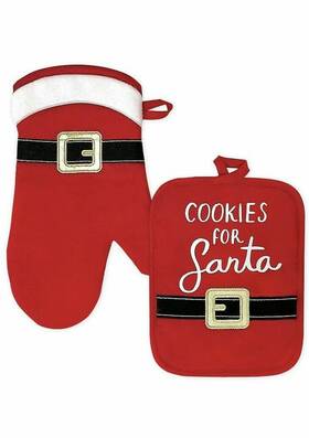 St. Nicholas Square 400764026825 Cookies For Santa Inch Red Oven Mitt And Pot Holder Set-st. Square-new With Tags