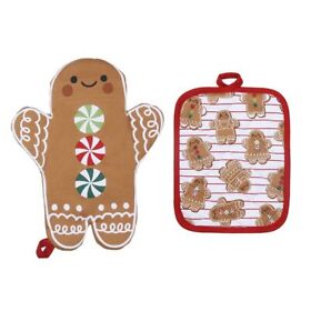 14stlhoom01 St. Nicholas Square Gingerbread Oven Mitt And Pot Holder Set White
