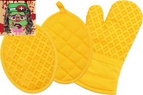 Sticky Toffee 744110443417 Oven Mitt And Pot Holders Silicone Set Of 3 Non-slip Kitchen Hot Pads