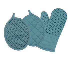 Sticky Toffee 840525009054 Oven Mitt And Pot Holder Set Of 3 Blue Non-slip Kitchen Hot Pads Mitts