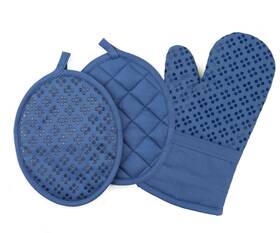 Sticky Toffee 840525017134 Oven Mitt And Pot Holder Set Of 3 Dark Blue Non-slip Silicone Kitchen Hot P