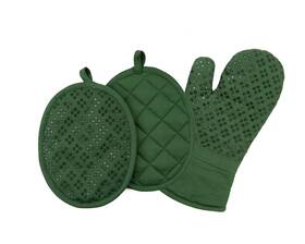 Sticky Toffee 840525019640 Oven Mitt And Pot Holder Set Of 3 Dark Green Non-slip Silicone Kitchen Hot
