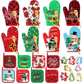 Ko-suclain-2349 Suclain 32 Pcs Funny Christmas Oven Mitts Pot Holders Gift Set Holiday Novelty Word B