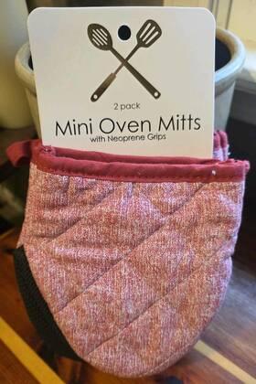 Sultans Linens 081481244596 2pk Mini Oven Mitts With Neoprene Grips 7in New