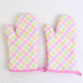 Sultans Linens 818068045464 Lot Of 2 Matching Oven Mitts Plaid Pastels 100% Polyester 11 Inch