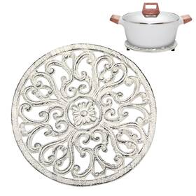 Ulsmc01362 Sumnacon Cast Iron Trivet Retro White 6.7 Inch Trivets With Rubber Feets For Hot
