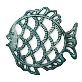 Dia-7.5 Sungmor 971189701603 Cast Iron Cute Fish Trivet For Wood Stove - Inch Dark Green Finish
