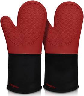 Sungwoo 717186791447 Extra Long Silicone Oven Mitts Heat Resistant Gloves With Quilted