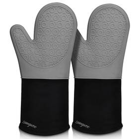 Sungwoo 717186791461 Extra Long Silicone Oven Mitts Heat Resistant Gloves With Quilted Liner