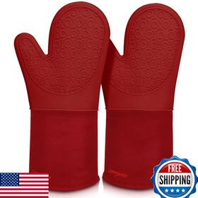 B09896g9l5 Sungwoo Extra Long Silicone Oven Mitts Heat Resistant Bbq Baking Gloves 14.6in R