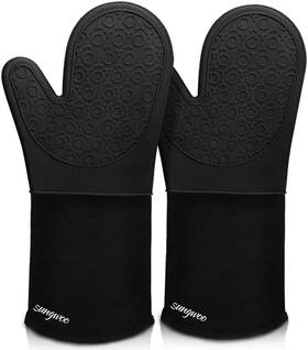 C-0435 Sungwoo Extra Long Silicone Oven Mitts Heat Resistant Gloves With Quilted