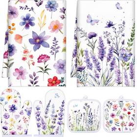 Xue-sunnychicc-619 Sunnychicc Spring Lavender Oven Mitts And Pot Holders Kitchen Dish Towels Set