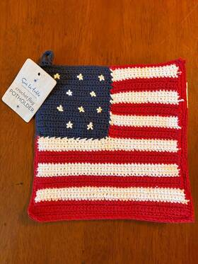 137270 Sur La Table New Usa Flag Crochet Kitchen Pot Holder 4th July Red White Blue