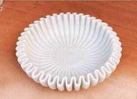 Sb-173 Swadeshi Blessings Handcrafted Marble Ruffle Bowl/antique 10 Inches White