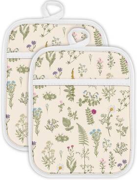 Potholder1119-9 Swooflia 100% Cotton Pot Holders 2 Pack Set For Kitchen With Vintage Flower