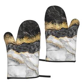 Syheart 413649001353 Black And White Marble Oven Mitts Set Of 2 Are Sturdy For Kitchen Cook