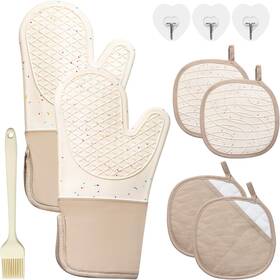 T90097 726084312654 7 Pcs Kitchen Oven Mitts And Pot Holders Cooking Mittens Heat Resistant 500 F Si