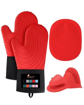 Spiral-5pcs-red Tayfeim Silicone Oven Mitts 5pcs Upgraded Pot Holders Set Heat Resistant 500f Water