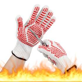 Tcoxhd 762139971889 Bbq Gloves Oven Extreme Heat And Cut Resistant Mitts With Red