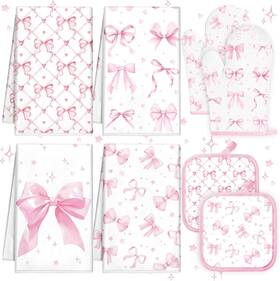 Yit-teenyyou-5397 Teenyyou 8 Pcs Pink Bows Kitchen Towels Pot Holders And Oven Mitt Set Coquette Ac