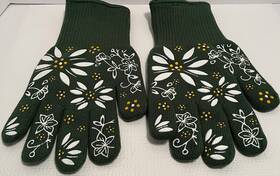 130183 Temp-tations Oven Safe Green Floral Gloves Silicone Accents Excellent