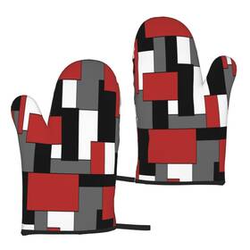 Yf-stfba1004 Tesiqimt Microwave Oven Glovesabstract Red Black Check Pattern Mitts Heat Resistant