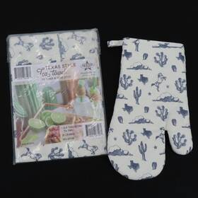 Texas Love 810024267187 Blue Tx Pattern Cotton Tea Towel Baking Oven Mitt New One Size Gift