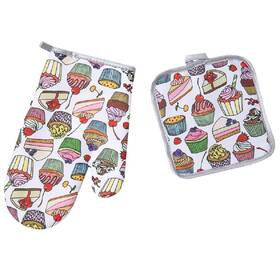 The Crafty Owl 644625612875 Cupcakes Oven Mitts And Pot Holders Set Non-slip Heat-resistant Kitchen Gift