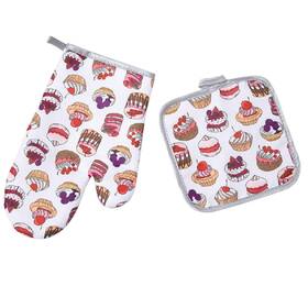 The Crafty Owl 644625791518 Cupcakes Cakes Oven Mitts Pot Holders Sets Heat Resistant Non-slip Kitchen
