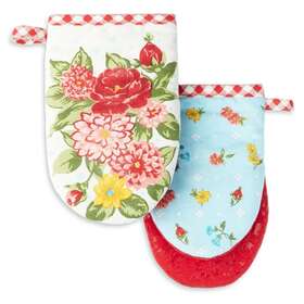 The Pioneer Woman 028332710244 Sweet Rose Mini Kitchen Oven Mitts 2-piece Floral Cotton Gingham