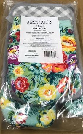 The Pioneer Woman 028332746700 New 3-piece Apron Potholder And Mini Mitt Set - Sweet Romance Nip