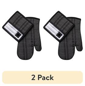 Tt0793rl Thyme & Table 2 Pack And 2-pack Kitchen Set Oven Mitt Potholder Black White