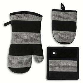 Tt1519r Thyme & Table And 3-pack Kitchen Set Oven Mitt Potholder Mini Bold Stripe